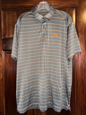 Under Armour Gray Polo with Orange Stripe Accents XL